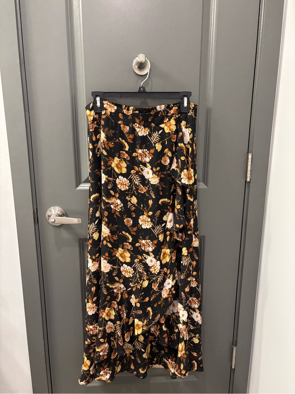 Cato Fashions Boho Chic Black and Yellow Floral Ruffle Faux Maxi Skirt Size S